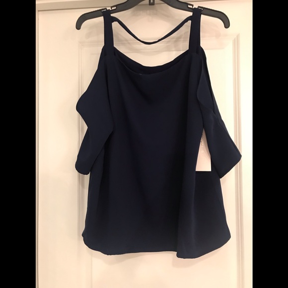 Cooper & Ella Tops - Cooper & Ella Navy Cold Shoulder Blouse Top